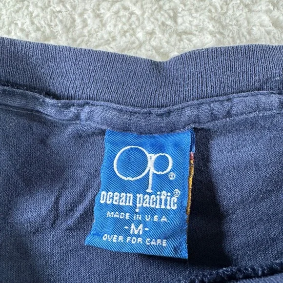Vintage Ocean Pacific Double‎ Sided Single Stitch Surf Shirt Blue Navy Medium OP - Picture 3 of 8